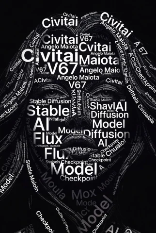 Create A Square 11 Black And White Typographic Portrait Of A... — Stable Diffusion AI Prompt: Create a square 1:1 black and white typographic portrait of a beautiful feminine...