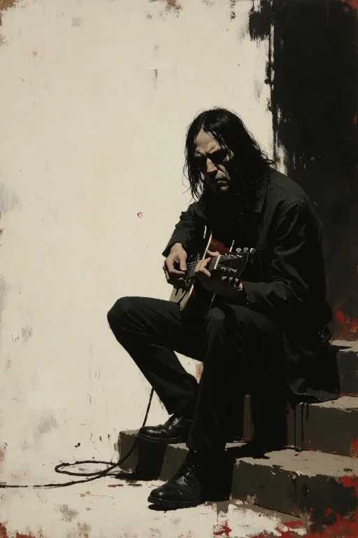 This Painting Is Executed In An Expressive Style. A Man With...