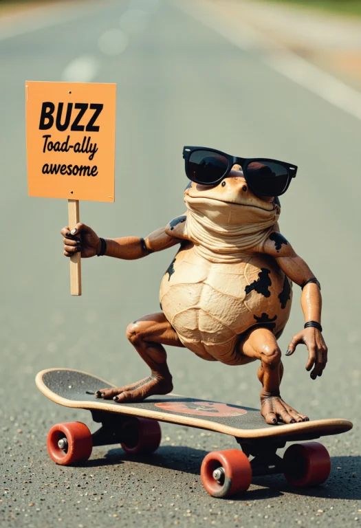 A Toad Skateboarding With Sunglasses With A Sign Buzz Toad-a...