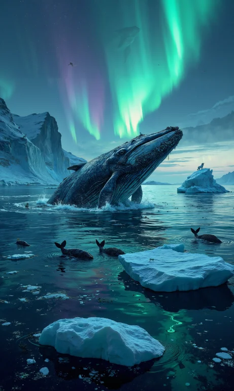A Majestic Humpback Whale Breaches The Surface Of A Shimmeri...
