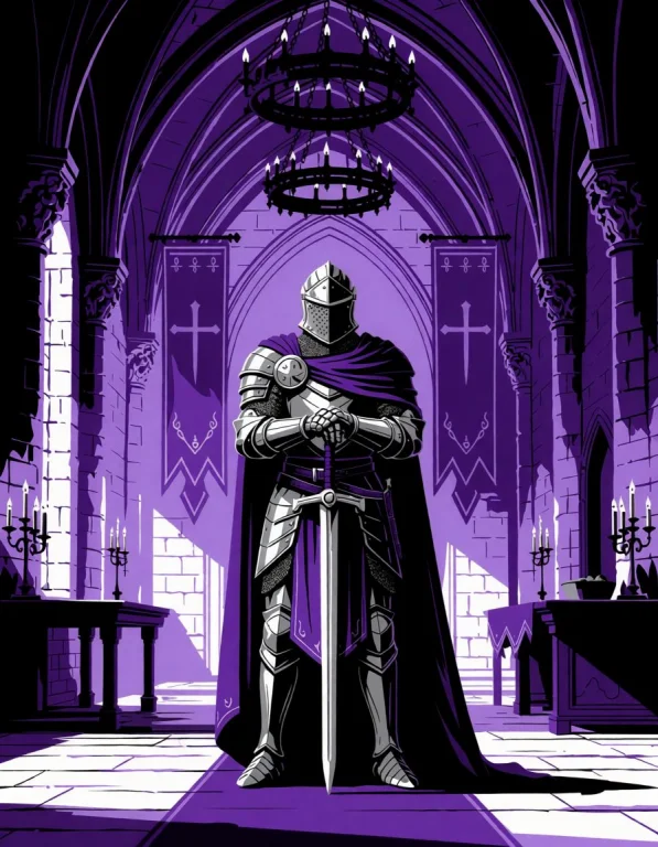 Medieval Knight Castle Hall Purple, Silver, Black A Battle...
