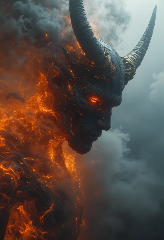 A Dipiction Of A Fire Minotaur, Disintegrating And Dissolvin...