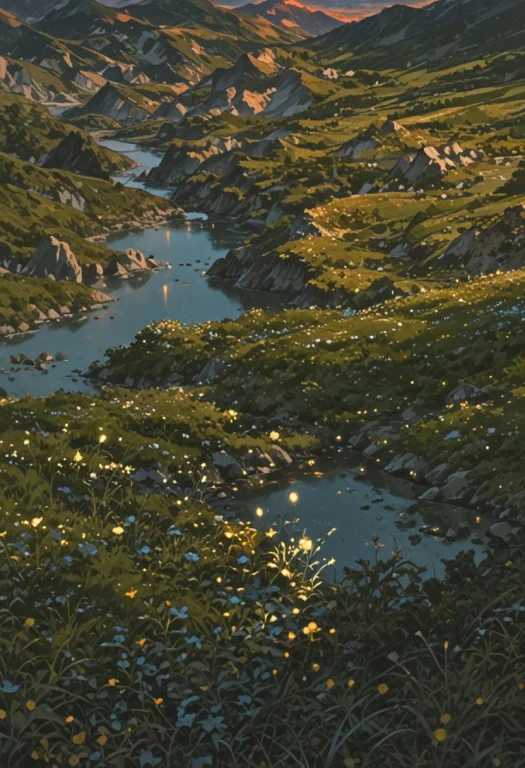 Mountains, Valley Full Of Green Flower, Green Flowers, Plain...