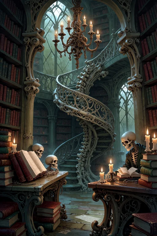 , Boneswm, A Victorian-era Library With Bookshelves Made Of...