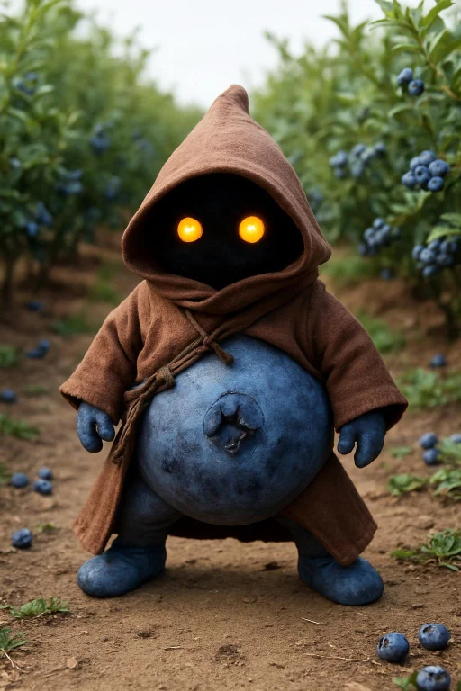 Photo Real, Cute Funny Tiny Addorable Blueberry And Jawa Hyb...