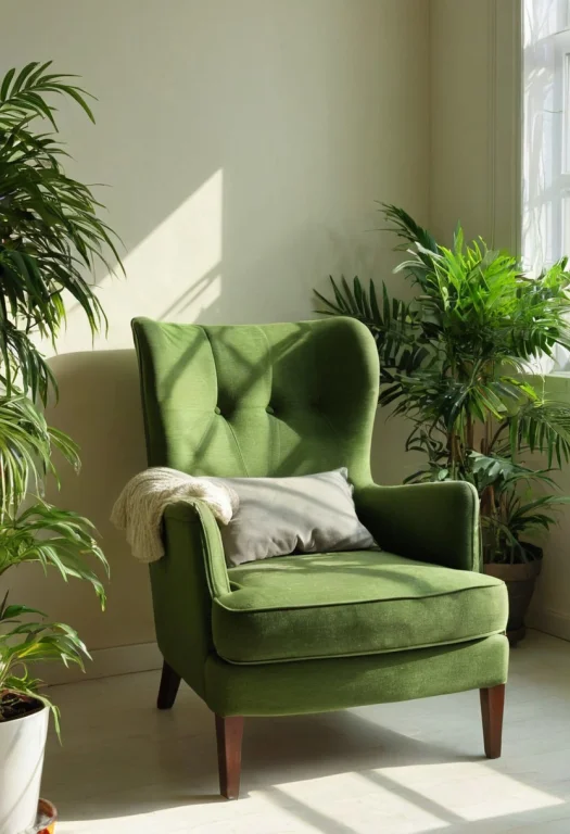 Cozy Green Interior A Green Armchair By A Sunlit Window, Pai...
