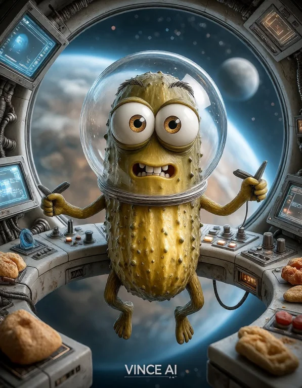 Cornichonator Floating Inside A Futuristic Spacecraft Wearin...