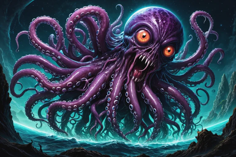 A Monsterous Creature Consuming A Planet,tentacles,liquid,mu...