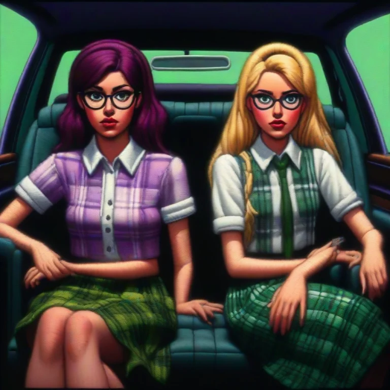 The Purple Is Two Young Women Are Positioned Inside What App...