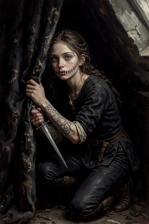A Macabre, Painterly Digital Illustration Of A Slender Teena...