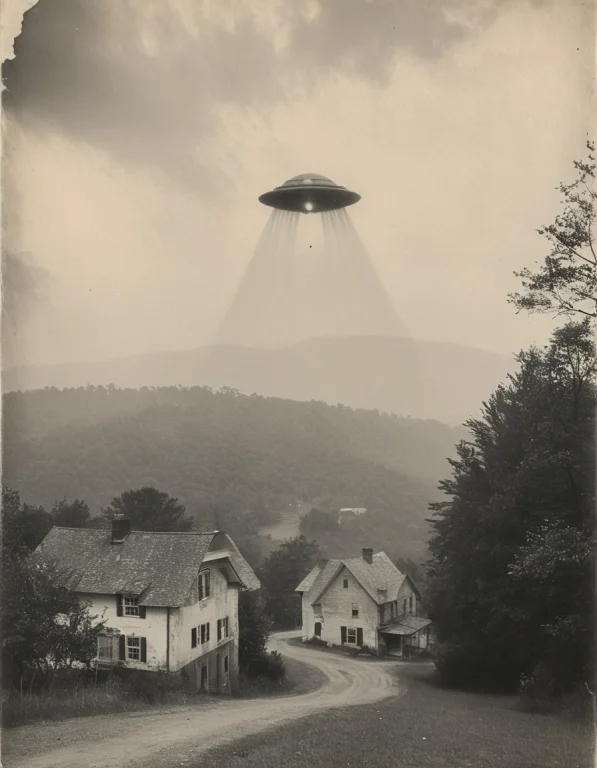 Vintage Photo, 35mm, Black And White Shot Of Ufo Hovering Ov...