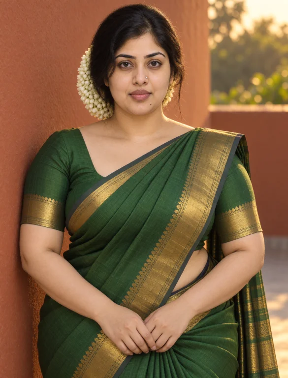 Zxrevathi Woman, 33 Years Old, Waist-up, Green Kanchipuram S...
