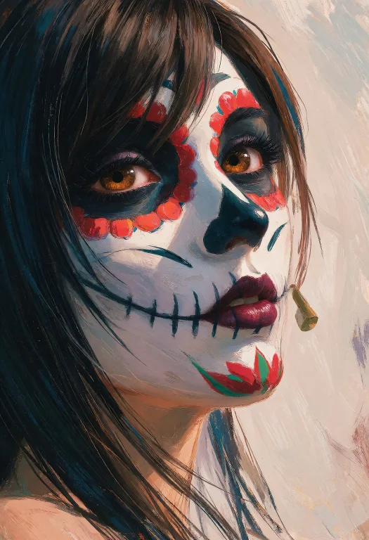 Tifa, Dia De Los Muertos Makeup, Glossy Dark Lips. Dutch Ang...