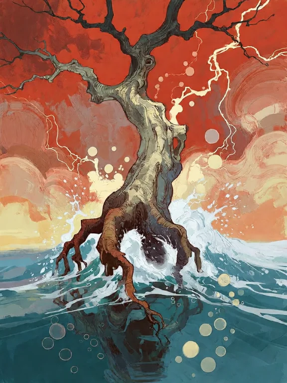 Bradhamel Art Style. A Surreal Painting Of A Single, Gnarled...