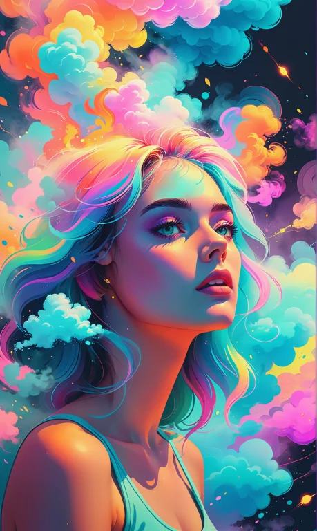 Soft Pastel Colors, Cartoon Style Illustration Of A Woman As...