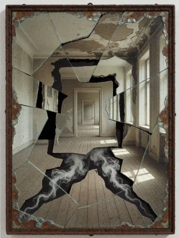 No Words Safe For Work A Photo Of A Collage Mirror Is Mounte... — Stable Diffusion AI Prompt: no words! safe for work a photo of a collage mirror is mounted on a rusted iron...