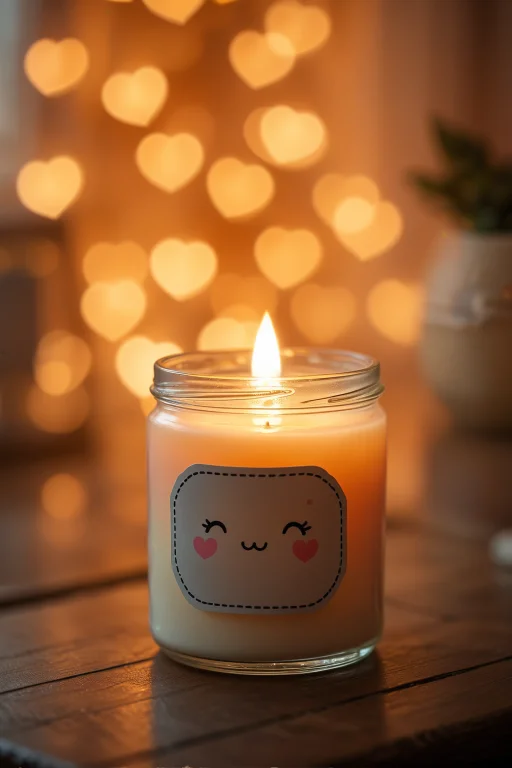 Adorable Handmade Candle, With A Kawaii Label, Soft Bokeh Li...