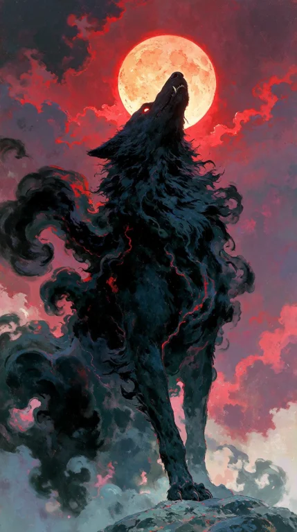 Digital Painting In The Style Of Ptichnik. A Massive, Black,...