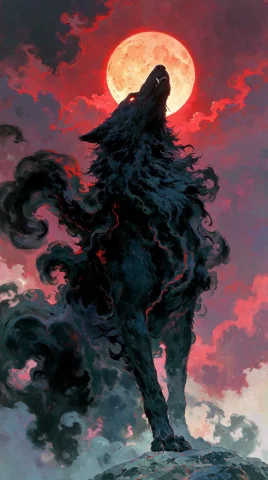 Digital Painting In The Style Of Ptichnik. A Massive, Black,... — Stable Diffusion AI Prompt: Digital painting in the style of ptichnik. A massive, black, wolf-like creature...
