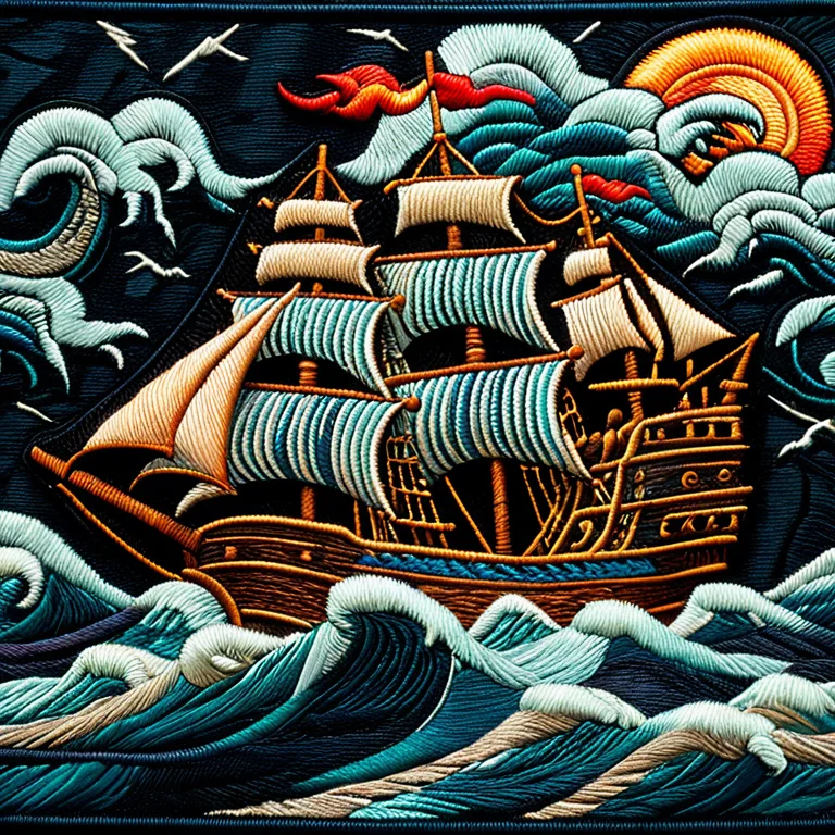 Ral-embroideredpatch, A Tall Sailing Ship Breaking Apart In...