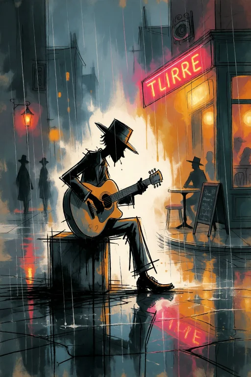 Strangedaal. A Rainy, Cobblestone Street Scene At Night, Ill...