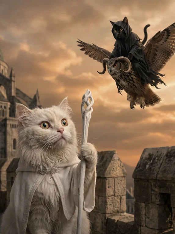 Draw Me A Realistic Picture Of A A Wise Old White Cat Dresse...