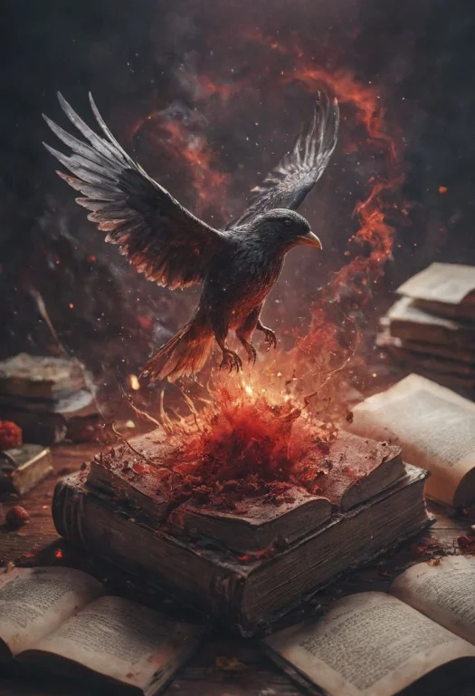 A Detailed Dramatic Illustration Of The Book , With Red Colo...