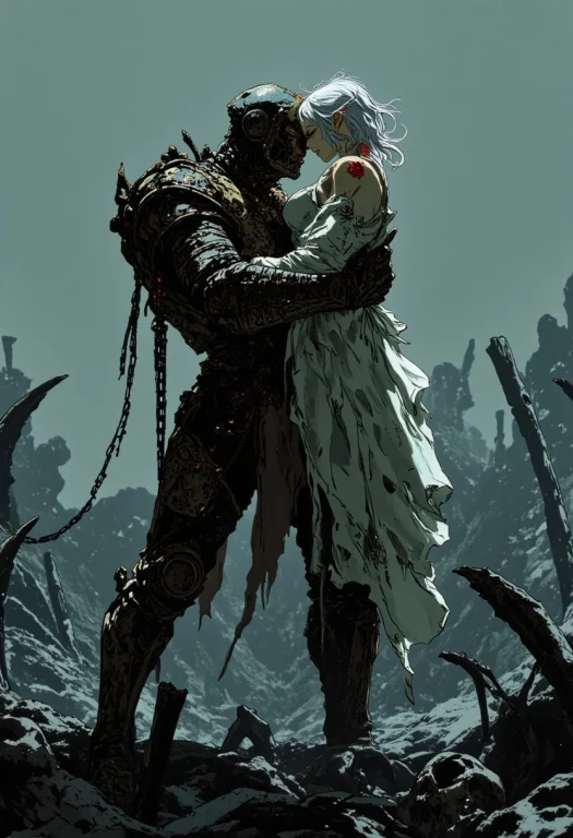Illustration, A Dark, Armored Warrior Stands Amidst A Sea Of...