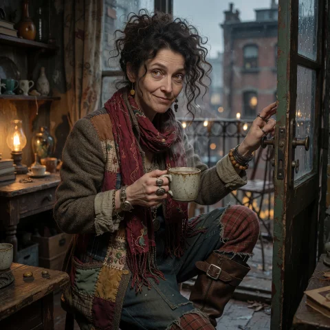 A Portrait Of A Woman Named Katherine Taite In An Urban Loft... — Stable Diffusion AI Prompt: A portrait of a woman named Katherine Taite in an urban loft setting at dusk. Sh...