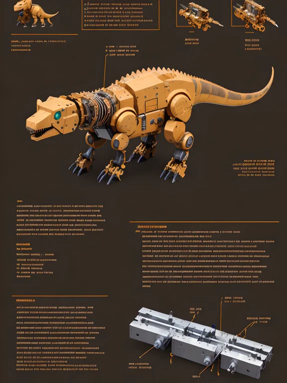 Schematics For A Robot Dinosaur, Highly Detailed Technical D...