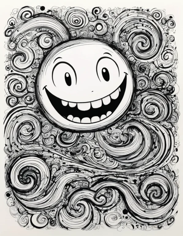 Grinning Chibi, Doodle Art Style . Drawing, Freeform, Swirli...
