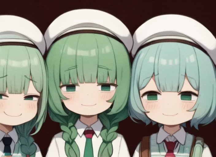 3girls, Bags Under Eyes1.3, Mint Green Hair, Twinbraid, Whit...