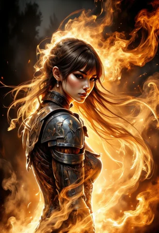 A Dinkfsn Style Ink Wash Painting, Magnificent. Ethereal Fem... — FLUX AI Prompt: A dinkfsn style ink wash painting, magnificent. ethereal female fire spirit, lon...