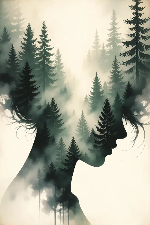 Strangedaal. A Human Silhouette Filled With A Dense Forest L...