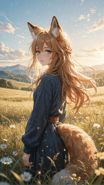 Soft, Atmospheric, Anime Style, Illustration, Fox-eared Girl...