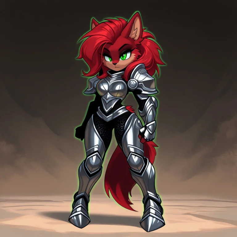 1girl, Armor, Red Hair, Solo, Animal Ears, Furry, Breastplat...