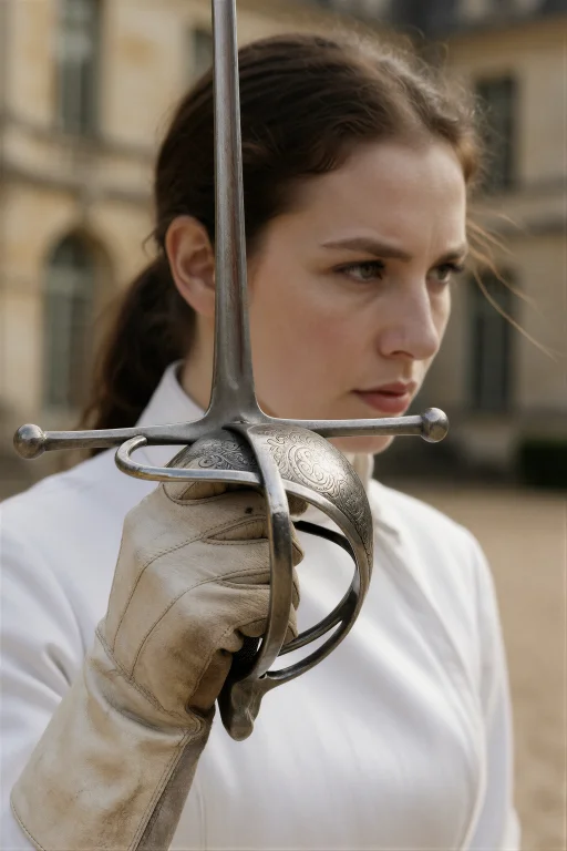 A Cinematic Photograph, Medium Close-up, The Fencer Womans G...