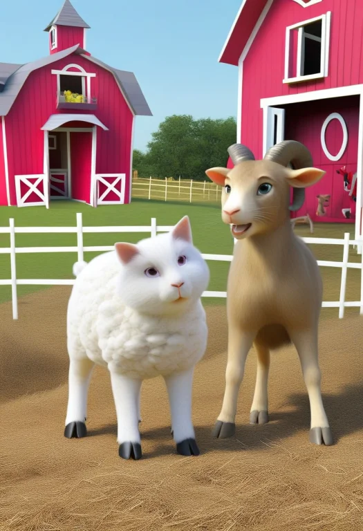 Made Of Straw, Sheep, Pig, Goat, Cat, Farm, Barn