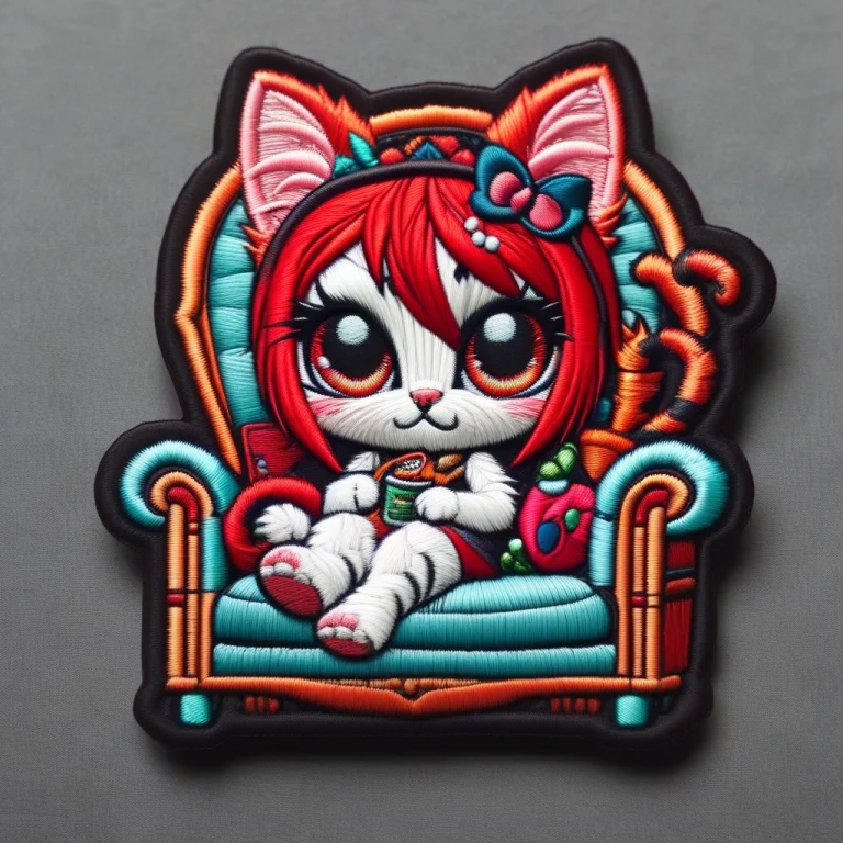 A 3d Chibi Anime Red Hair Cat Girl Sit On Stitch Sofa Made O...