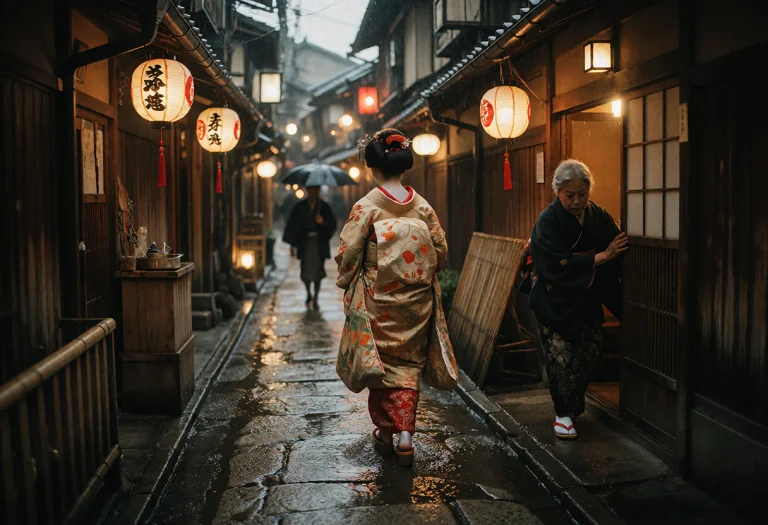 Kyoto, Japan, 1882  A Narrow Alley In The Gion District Glow...