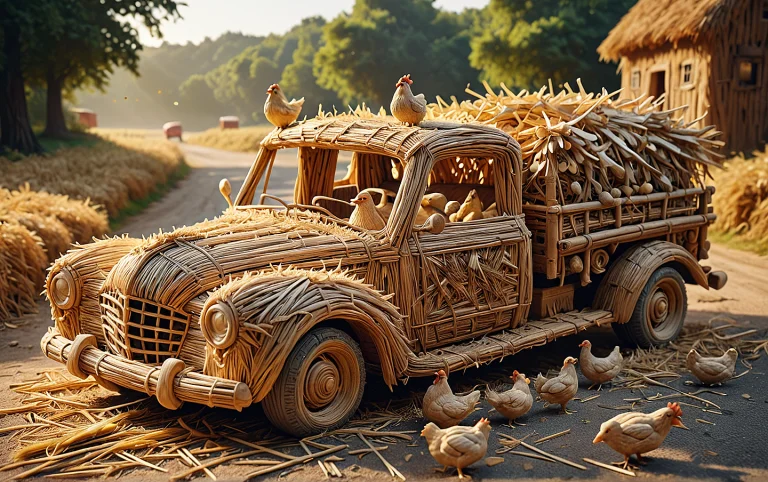 Everything Made Of Woven Straw, A Low Sports Car Convertible...