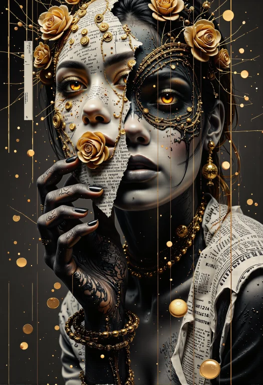 A Surreal And Abstract Portrait Blending Digital And Analog...
