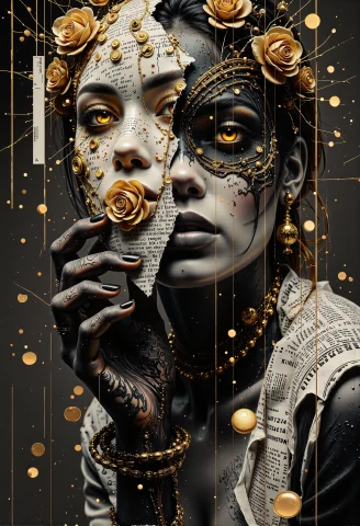 A Surreal And Abstract Portrait Blending Digital And Analog... — FLUX AI Prompt: A surreal and abstract portrait blending digital and analog textures, featuring...