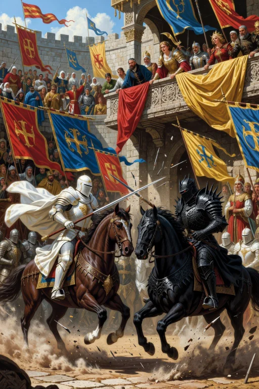 A Grand Medieval Tournament Unfolds In A Fortified Stone Are...
