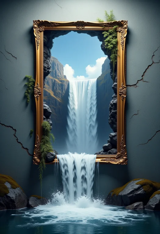 Surreal Art Rendition Of A Photo Frame Depicting An Epic Wat...
