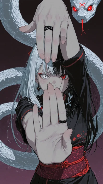 1girl, Solo, Pale Skin, Split-color Hair, White Hair, Black...