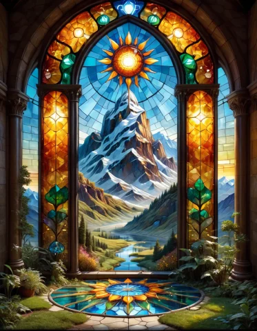 Stained Glass Art Designed By Louis Comfort Tiffany1.1 And T... — SDXL AI Prompt: (stained glass art designed by Louis Comfort Tiffany:1.1) and (Tom Fruin:1.2) ,...