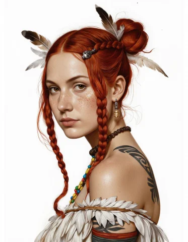 Daromoura Style. A Photo-realistic Portrait Of A Young Woman... — FLUX AI Prompt: DaroMoura Style. A photo-realistic portrait of a young woman with red hair style...