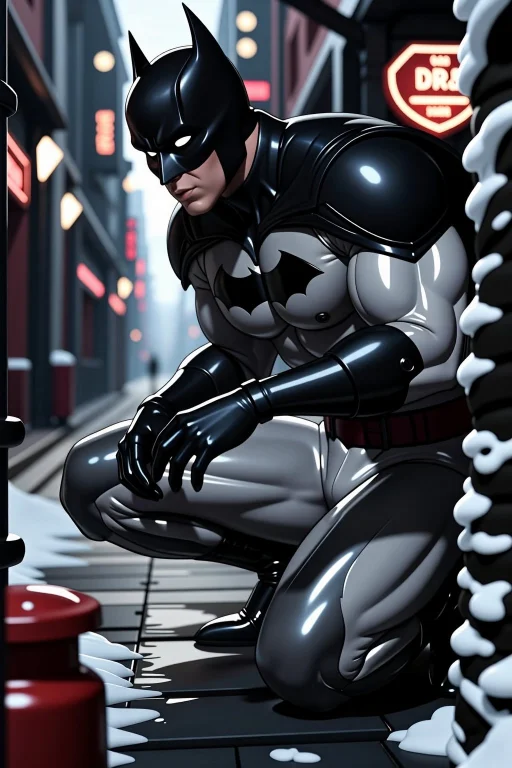 Batman Crouched In A Gothic Alleyway, Only The White Eyes Of...