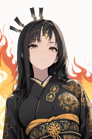 Malebolgia Anime Portrait — Stable Diffusion AI Prompt: Malebolgia, Repoti. 1girl, solo, (formal irotomesode with three crests:1.2), dee...